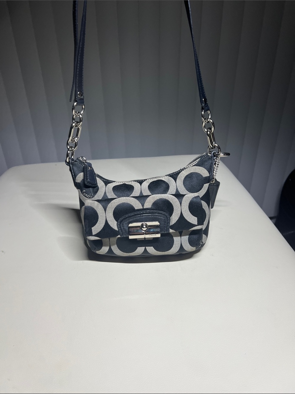Coach Mini Crossbody Shoulder Bag in Black and Gray Signature Canvas
